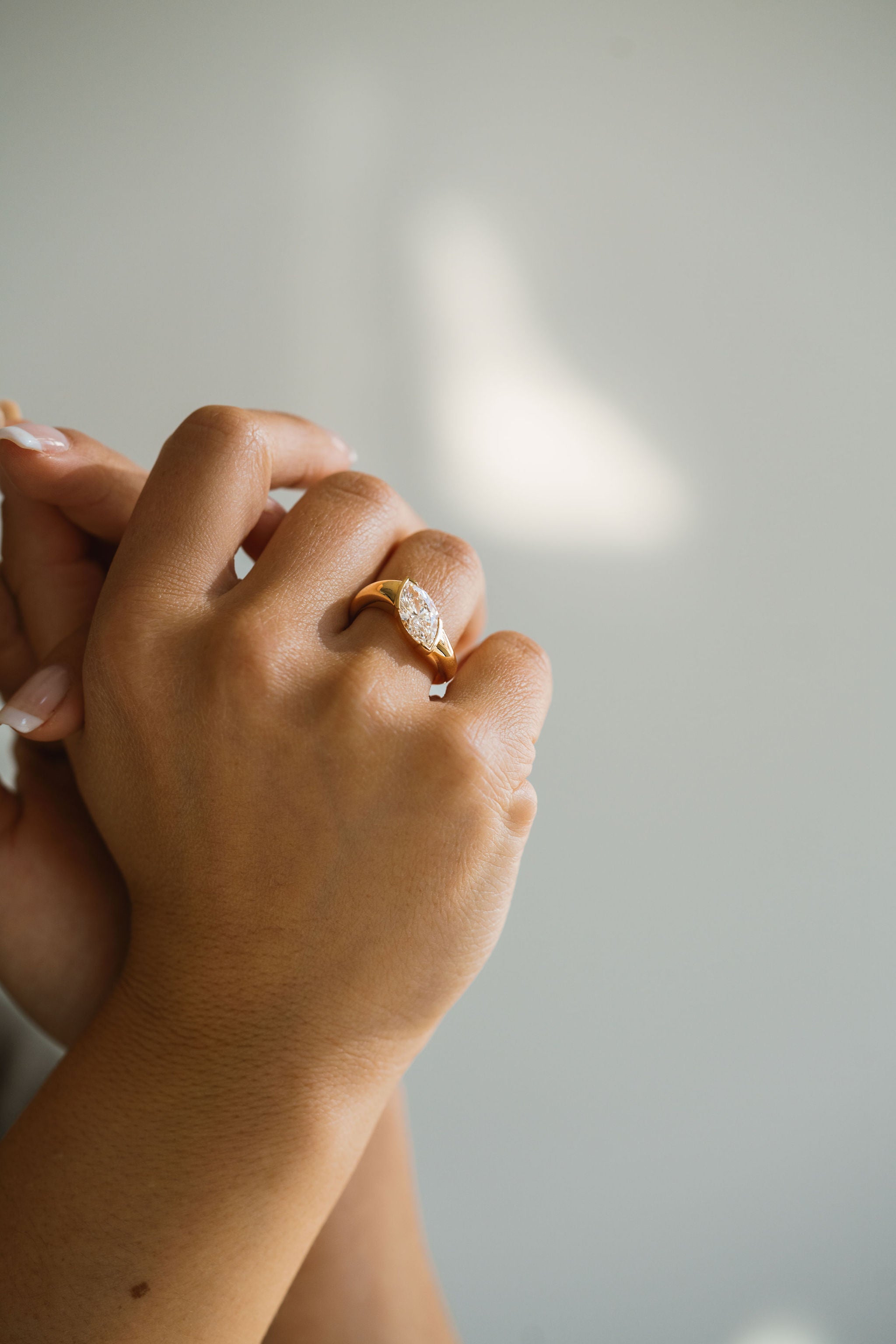 Marquise Shaped Three Stone Lab Grown Diamond Engagement Ring